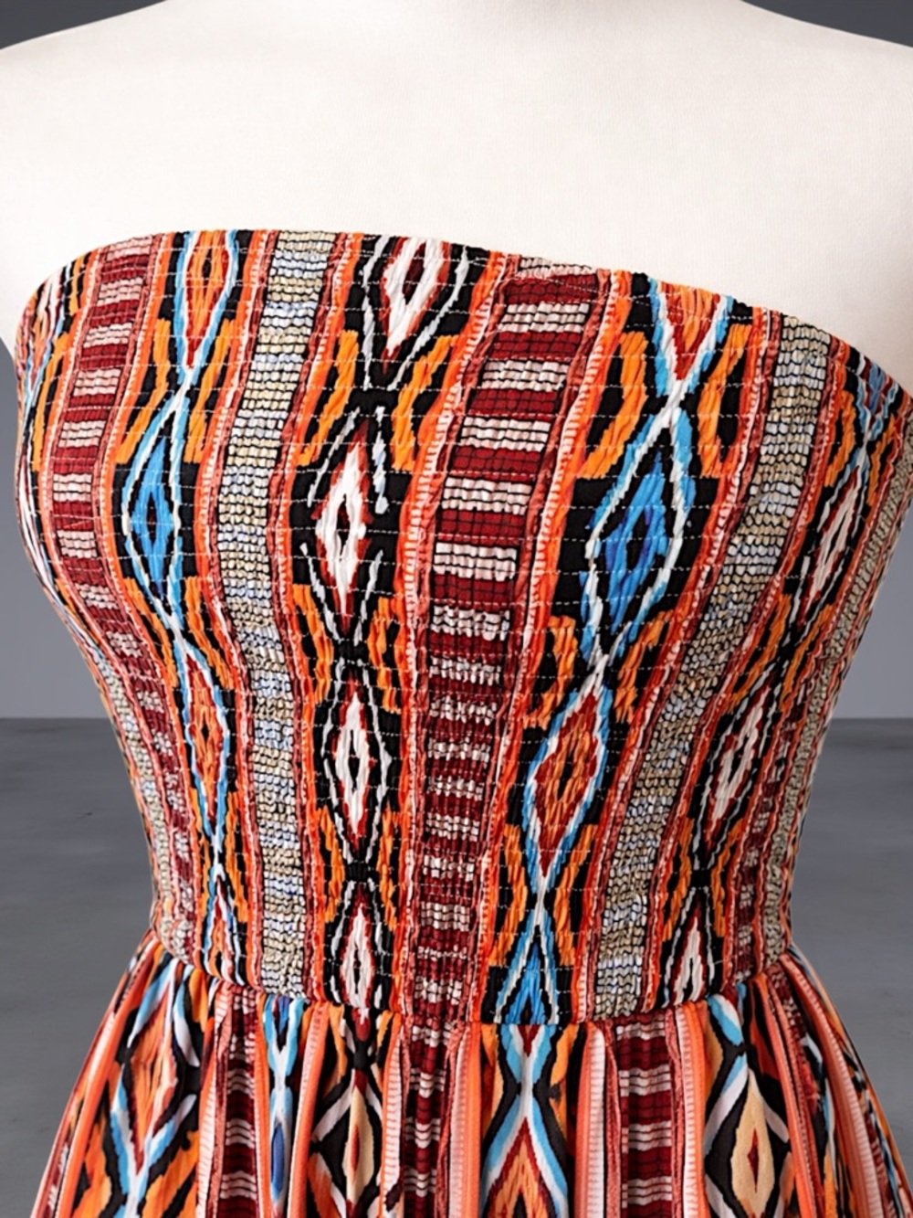 Strapless Smocked Bohemian Maxi Dress - Multicolor - Picture 3 of 13